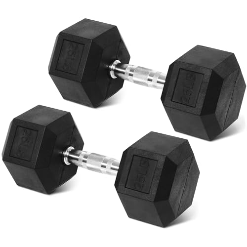 BalanceFrom Rubber Encased Hex Weights Dumbbells Set, Cast Iron Hand