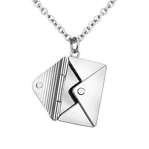 Agislone Personalized Envelope Locket Necklace For Women Customized Message Name Date Phrase Love Letter Necklace For Wife Mom Girlfriend Bff Couples (06 Silver, One Sided Lettering) #TOP21