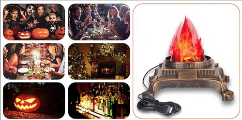 Image of Small Cozy Fireplace Lantern Traditional Realistic Log Wood Burning Flame Effect Ligh LED Charcoal Style Table LampFor Indoor & Outdoor Use