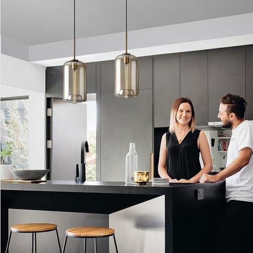 Iluminación para isla de cocina con pantalla de cristal ámbar 7