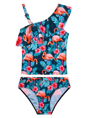 Image of Girls Tankini Swimsuit Two Piece Bathing Suit Colorful Toddler Kids Ruffle Swimwear Adjustable Strap Summer Beach
