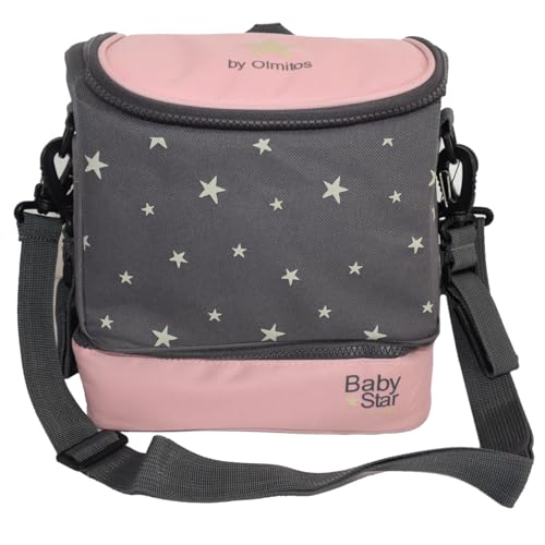 Olmitos - Bolsa bebé isotérmica para Frio y Caliente - Termoaislante para papillas y biberones - 23x21x17 compartimentado (Rosa)