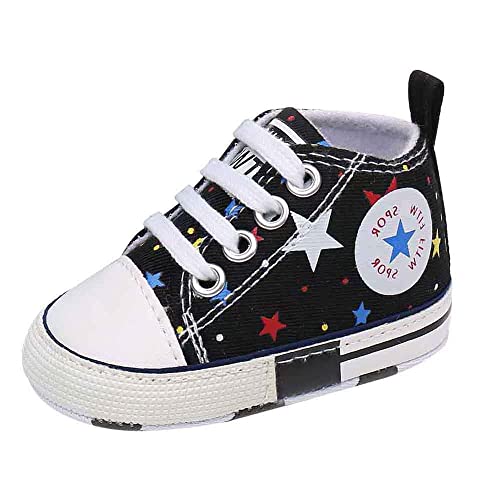 Uaro Baby Boys Girls Star High Top Sneaker Soft Anti-Slip Sole Newborn Infant First Walkers Canvas Denim Shoes (G-Black, 12_Months), 12-18 Months Toddler #TOP8