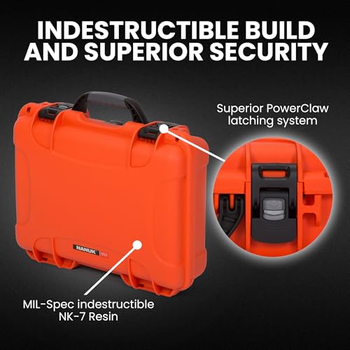 Image of NANUK 910 Empty Waterproof Hard Case - 14.3 inch x 11.1 inch x 4.7 inch, Protective Case for Gear - Impact-Resistant, Dustproof, Airline Carry-On Approved - Made in Canada, Orange