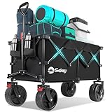 Collapsible Wagon Cart with Big All-Terrain Beach Wheels, Foldable Heavy Duty Wagons with Cup Holders, Utility Carts for Camping, Garden, Outdoor, Grocery, Sports. Black