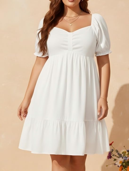 Women's Plus Size Summer Dress - Sweetheart Neck Puff Sleeve Casual Sundress Graduation Teen Babydoll Short Dresses - Image 3