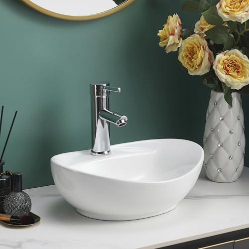 Home Supplies Modern Bathroom Ceramic Oval Basin Sink Countertop Space Saving White Ceramic Basin Only Wash Basin Vanity Unit 135x405x330mm (HxWxD)