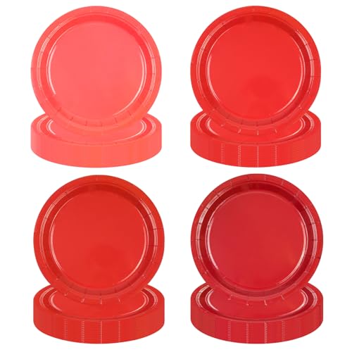 EVYIENEN 48 piezas de platos de cartón con degradado rojo, juego de platos para fiestas, 4 diseños para Navidad, cumpleaños, bodas, aniversarios