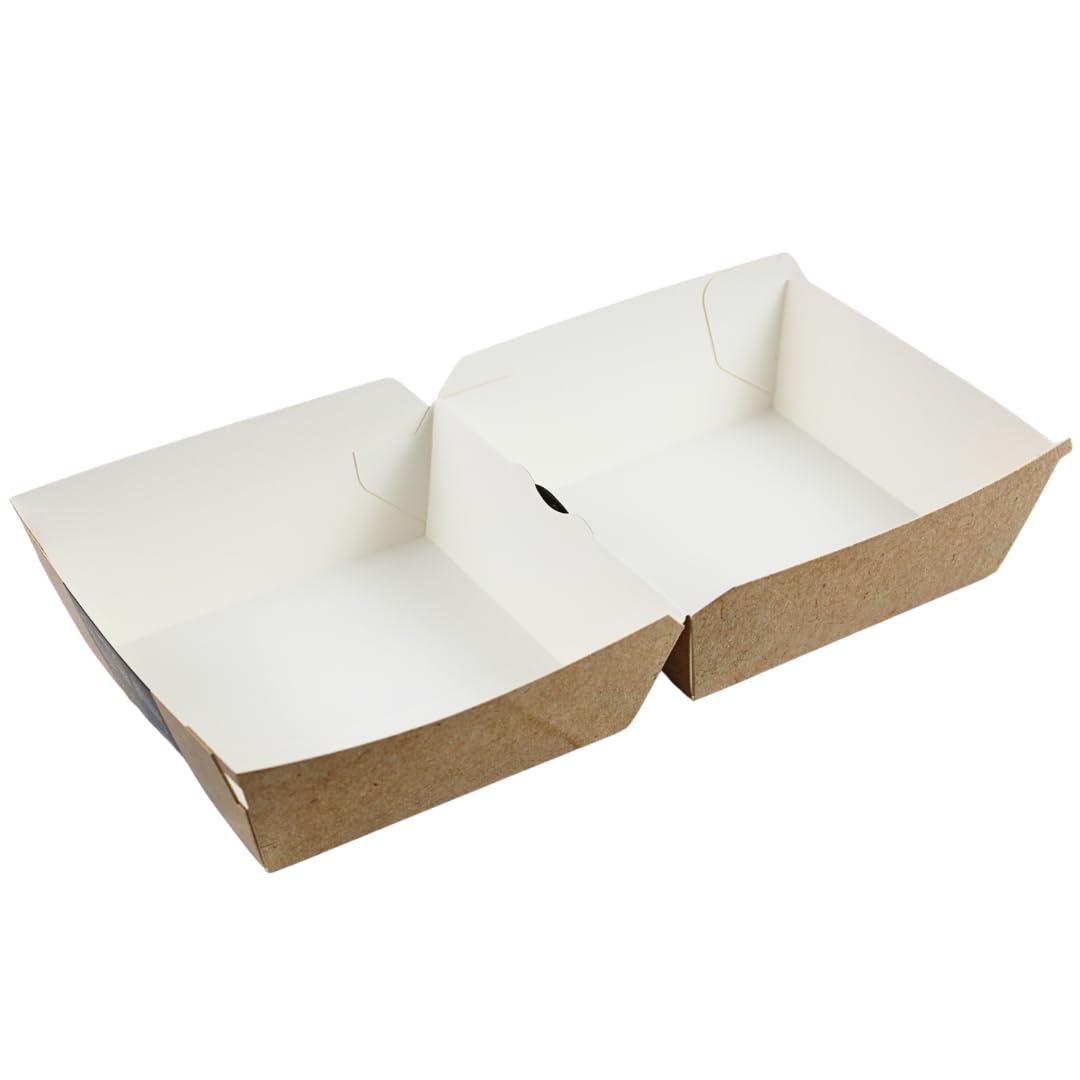 Enpack Burger-Boxen aus Kraftpapier Beige – 100 Stück – 13,5 × 13,5 × 9 cm – Einweg Burger-Schalen mit Klappdeckel, innen beschichtet – Snackbox To Go für Burger, Sandwich & Pommes