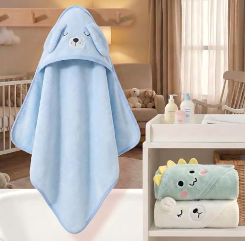 Image of Hooded Baby Towel - 3 Pack Premium Soft Bath Towel for Baby, Newborn,Infant - Ultra Absorbent,Natural Baby Stuff Towel, Soft Coral Velvet Coral Fleece Bath Towel for Boys and Girls