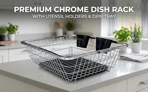 Image of BIRDWING Premium Large Stainless Steel Dish Rack - Heavy Duty Utensil Drying Basket with Detachable Drip Tray, Rust Proof Kitchen Countertop Plate Stand, 64x47x23 cm Vessel Drainer Basket Sink