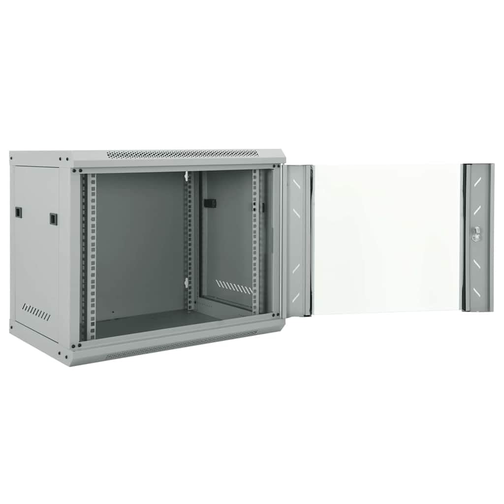 Armadio da parete per tecnologia di rete, 60 x 45 x 50 cm, armadio server in acciaio robusto con porta in vetro di sicurezza, distributore a parete IT chiudibile a chiave, grigio
