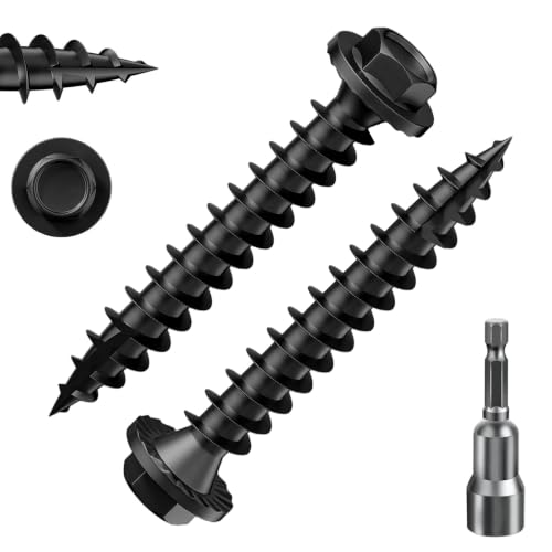(1 lbs)#12 x 1-1/2 Black Hex Exterior Lag Screws,5.5x38mm, Structural Wood Screw, Heavy Duty Construction Screw, Rust Resistant, Washer Head, Black Coated Exterior Wood Screws