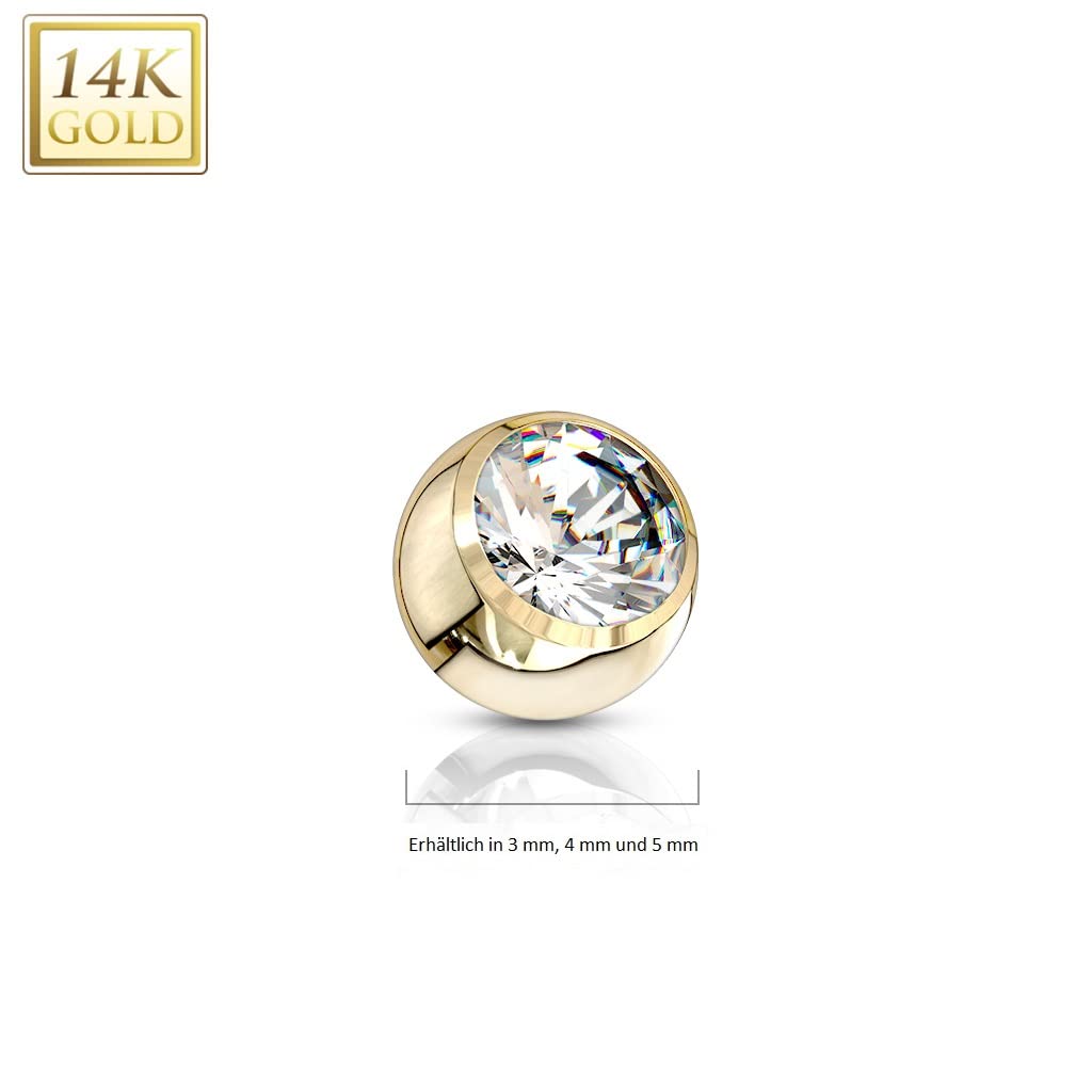 Paula & Fritz® Piercing Ersatz-Kugel 14 Karat Echtgold Innengewinde 1,2-mm 1,6-mm Stärke Kombinierbar Mehrfarbig Zirkonia Barbell Labret Surface