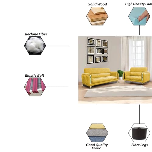 Image of Casaliving Gelio 3+2 Seater Sofa Set for Living Room (Yellow Colour) Premium Fabric Sofa