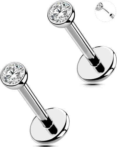 OUFER 2PCS 18G Piercing Naso Threadless Anello Naso Orecchini Conch Acciaio Chirurgico 316L Trasparenti 2.5 mm CZ Tragus Ring Per Le Donna 8 mm Lip Stud