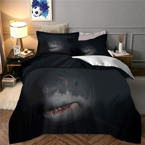 Housse de couette requin 3D lit 1 personne parure de lit microfibre avec zip