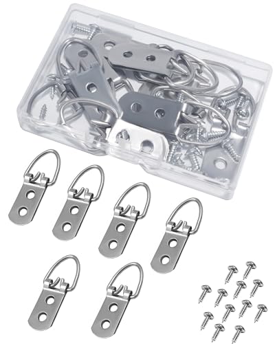 Image of 10 Pcs D-Ring Steel Picture Hangers, Heavy Duty Double Holes Paintings Hook