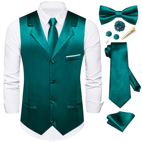 Dubulle Peacock Green Solid Satin Vest and Tie Mens Suit