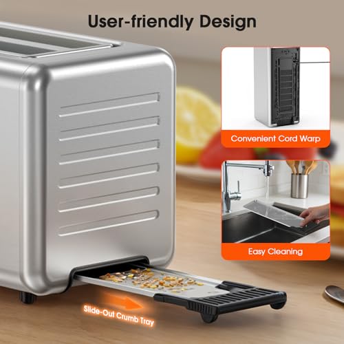 Image of 4-Slice Smart Toaster, Extra-Wide Slots for Thick Bagels & Artisan Bread, 1400W Rapid Heating, 6 Browning Levels + 5 Presets, MemoryIQ, Pro Bagel Mode