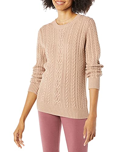 Image of Amazon Essentials Women's Regular Fit Soft Cotton Cable Knit Ribbed Crewneck Sweater (Available in Plus Size)