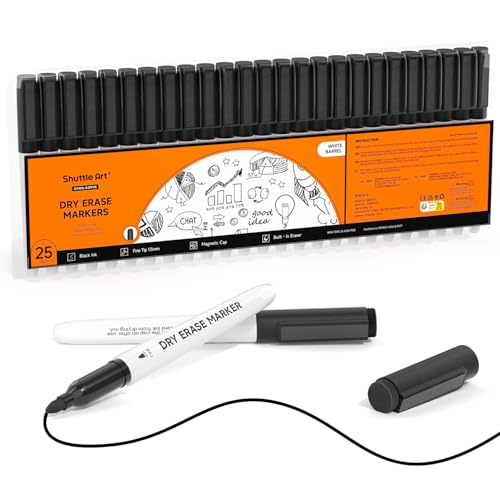 Image of Shuttle Art Dry Erase Markers, 25 Pack Black Magnetic Whiteboard Markers with Erase, Fine Point Dry Erase Markers Perfect for Writing on Dry-Erase Whiteboards Mirrors Glasses for School Office Home