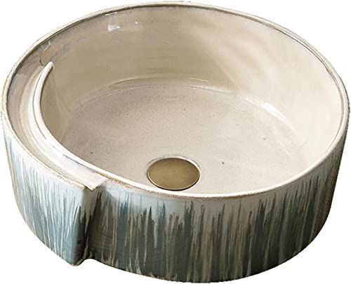 Ceramic Bathroom Sink Round Art Countertop Basin Sink, Minimalist Style Ceramic Bathroom Vessel Sink Hand Painted Washbasin, Retro Bowl Basin Sink For Household Bathroom (SingleVanityBasin)