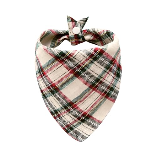 Ganbuyrii Red Green White Plaid Kerchief Triangle Plaid Dog Bandana Soft Cotton Washable with Adjustable Buckle for Small/Medium Dogs | Holiday Party Costume & Festive Photo Accessory Medium