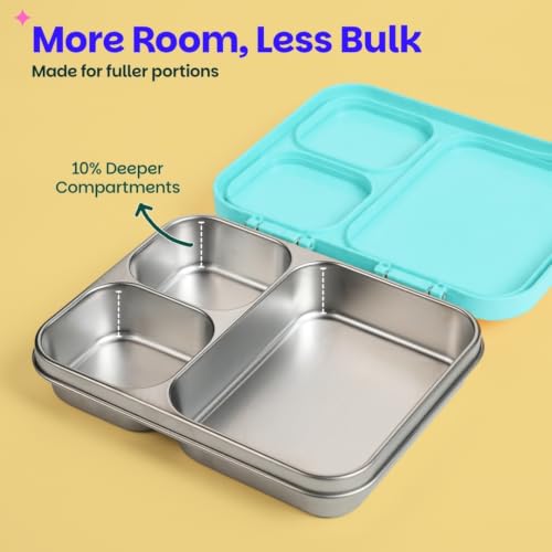 Image of Basil Bento Ace 3C Stainless Steel Lunch Box for Kids | 3 Compartment Leakproof Tiffin Box for Teens & Adults | BPA-Free, Easy-to-Open School Lunch Box | Wiggly Woof