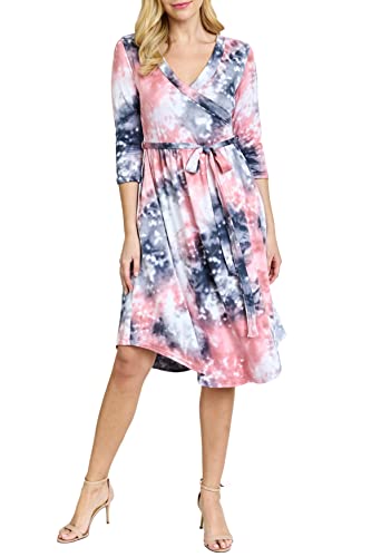 Eloges Women's 3/4 Sleeve Surplice Midi Dress with Sash