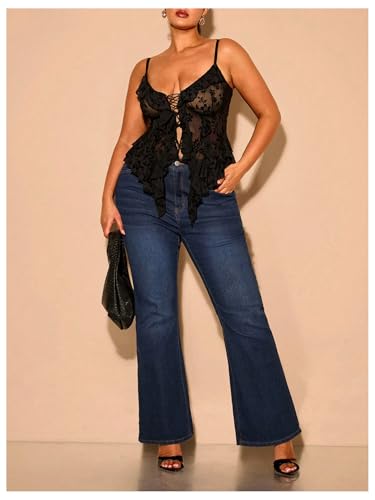 SHENHE Women's Plus Size Sexy Open Front Lace Up Sheer Mesh Ruffle Trim Y2k Top Camisole Tank4