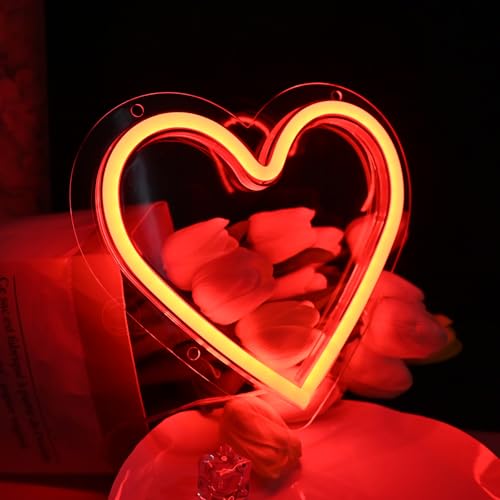 Image of Britrio Red Heart Neon Sign LED Decorative Night Lamp for Girl's Room Dorm Bedroom Wall Decor Neon Heart Light Sign Valentines Day Wedding Anniversary Birthday Party Home Decor Battery or USB Powered