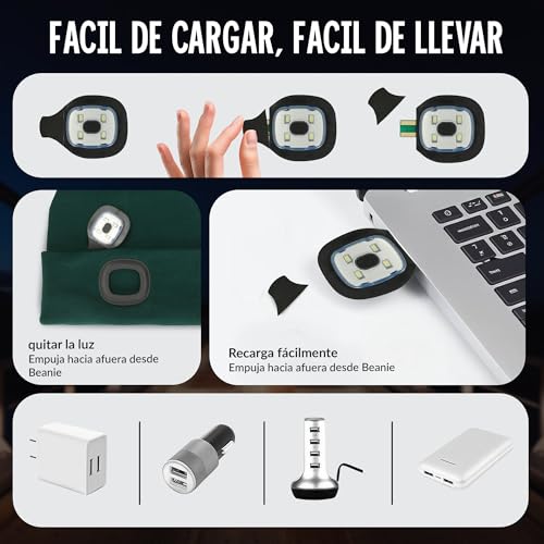 FUZZIO LED Luminoso Gorro Sombrero, USB Recargable 4 LED Gorras para Correr Super Brillante Impermeable Luz Invierno Cálido Regalos para Hombre y Mujer - imagen 5