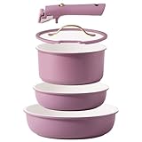 CAROTE 5pcs Pots and Pans Set, Nonstick Cookware Set Detachable Handle,kitchen essentials,RV kitchen pot and pan,Induction Cookware,Oven Safe,PFOA PFOS FREE,Purple