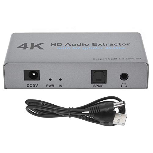 Extracteur Audio HDMI 4K 60Hz Spiltter, HDMI vers 2 HDMI + stéréo 3,5 mm + SPDIF Optique Toslink, Adaptateur Audio HDCP1.4 DVI1.0 pour Lecteur Blu-Ray PS4 Pro HDTV