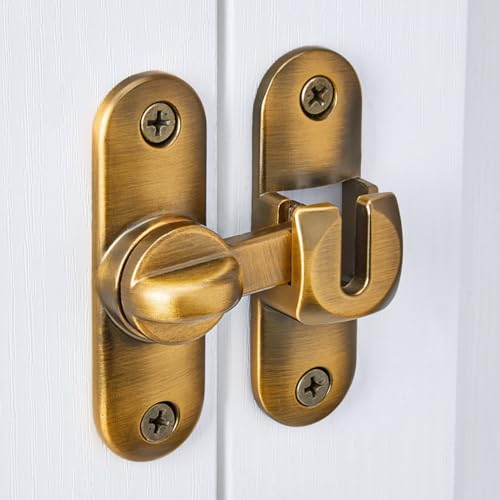 Image of INIRET 4 Packs Brass Barn Door Latches,90 /180 Degree Gate Lock,Flip Gate Latches Hardware,Zinc Alloy Right Angle Door Lock Latch,Door Security Sliding Door Latch Lock for Cabinets,Bathroom