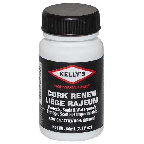 Kellys Cork Renew Sealer (2.2 fl oz) - Waterproof & Protect Cork Surfaces w/ Brush Applicator - Water Based Formula Dries Clear Prevents Drying & Breaking Down of Sandles Shoes Fishing Rod Coasters