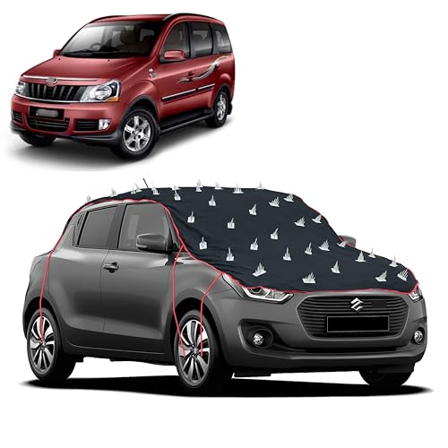Image of Dog Protection Spike Car Cover for Mahindra Xylo Bonnet to Roof Easy Installation with 4 Elastic Hook Strap | Anti-Scratch Soft Cotton Inner | Complete Protection from Street Dogs & Monkeys