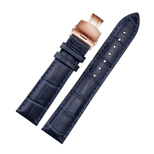Bracelet en cuir véritable bleu marine avec boucle papillon élégante pour montre