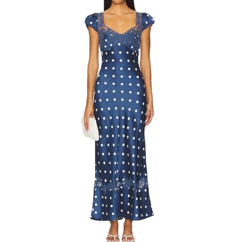 Image of Women Sexy Lace Patchwork Mesh Dress Floral Print Cutout Sweetheart Neck Backless Slit Summer Maxi Dress