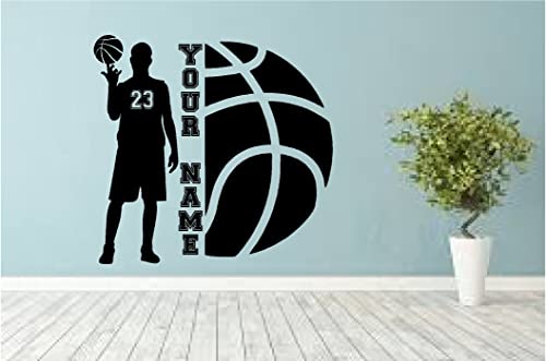 Personalized Basketball Ball Player Wall Decal Sports Slam Dunk Wall Decal Choose Your Name & Numbers Customizable Player Vinyl Decal Sticker Home Decor Boys Bedroom Man Cave #TOP2