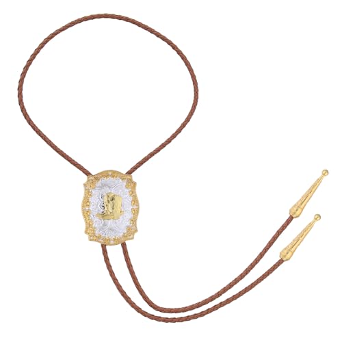 Image of GelConnie Brown Bolo Tie for Men Women Western Ties Mens Gold Bolo Tie Rodeo Cowboy Leather Necktie Cowgirl Tie Wedding
