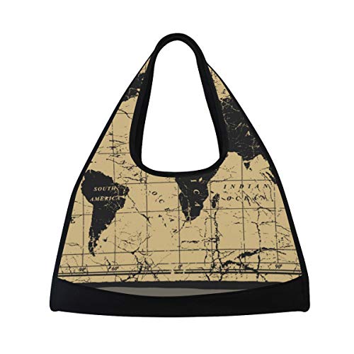 NISENASU Bolsa de Deporte,Mapa Antiguo,Nuevos Sports Duffels Raqueta de Tenis Mochila bádminton Paquetes de Viaje Cortos Bolso de Hombro portátil（20×6.7×18.5 in）