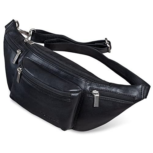 ROYALZ 'Laguna' Banane en Cuir Vintage Unisexe - Sac de Ceinture pour Homme et Femme - Disponible en Sac de Poitrine ou de Hanche - Couleur: Noir