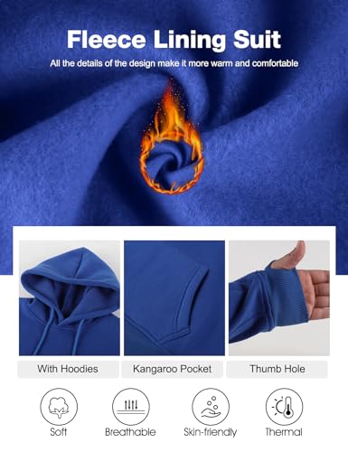 Image of Flygo Womens Fleece 2 Piece Outfits Fall Crop Pullover Jogger Sweatsuit Set | Warm Fleece Lining, Drawstring Hood, Thumb Hole, Kangaroo Pockets, High Elastic Waist Pants Tracksuit, Airport, Travel, Work