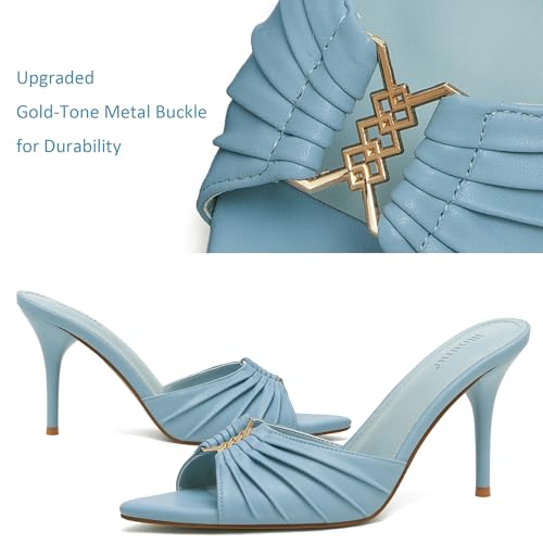 Image of iiimmu 3.5 IN Stiletto Mules High Heels with Pointed Peep Toe Heeled Sandals Faux Leather