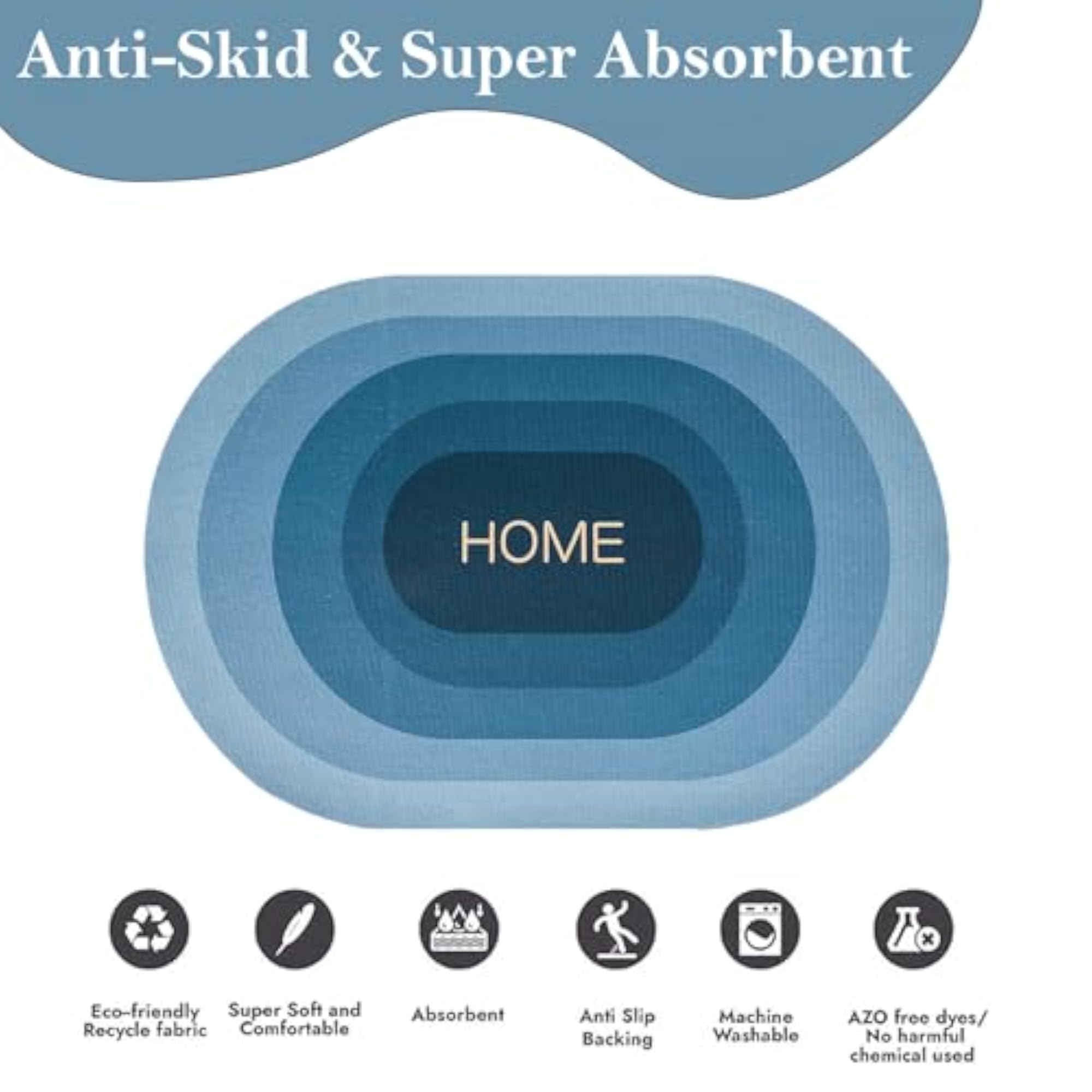 Pack of 3 Oval Bath Mats, Soft Anti Skid Door Mat