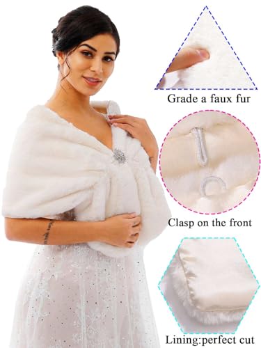 Women's Faux Fur Shawls and Wraps Wedding Bridal Fur Stole Wrap Shrug for Bride and Bridesmaid3