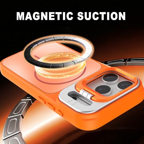 Coque magnétique iPhone 17 Pro Max orange avec support intégré en PC durable - 5