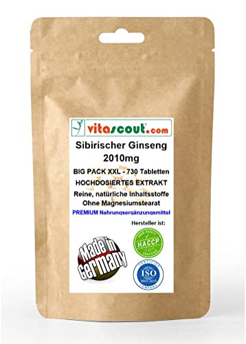 Sibirischer Ginseng Extrakt, 730 Tabletten, Entspricht 2010 mg Pulver pro Tablette, Ohne Magnesiumstearat, Hochdosiert